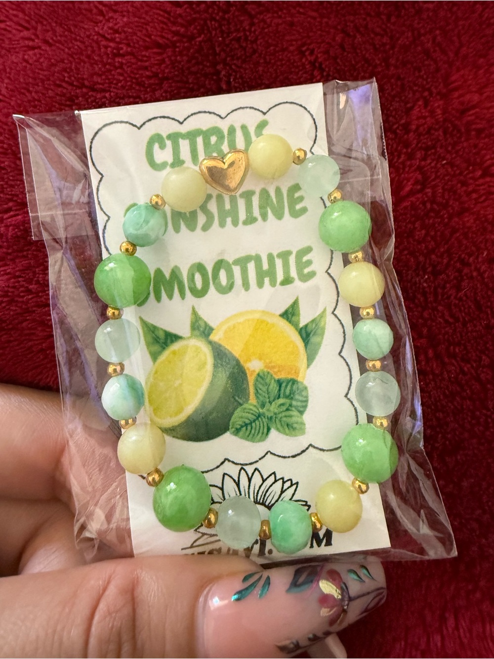 Handmade Green & Yellow Beaded Heart Bracelet